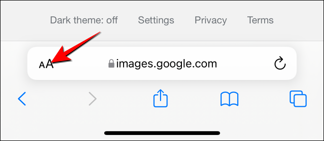Toque no botão "aA" na barra de endereços do Safari.