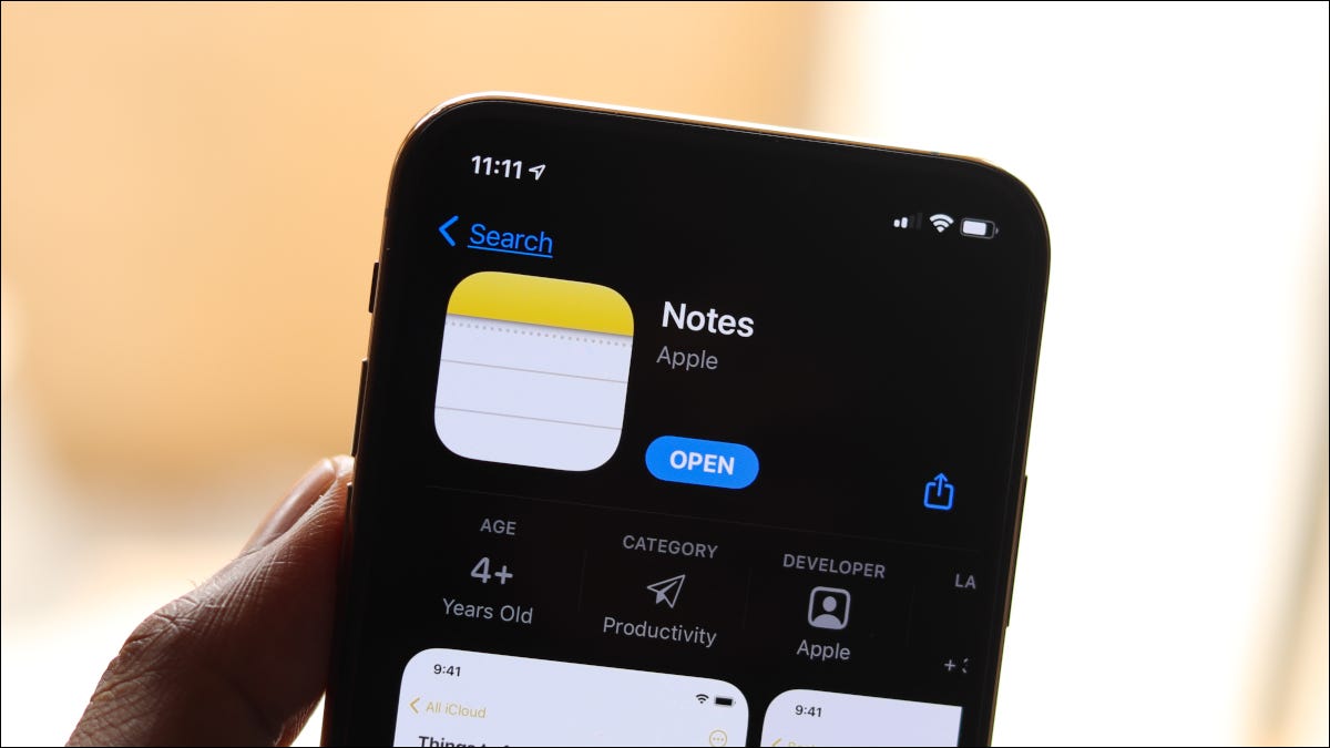 O aplicativo Apple Notes na App Store em uma tela de iPhone.