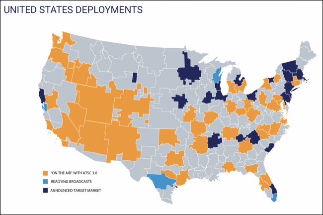 Implantações do ATSC 3.0 nos EUA em janeiro de 2022