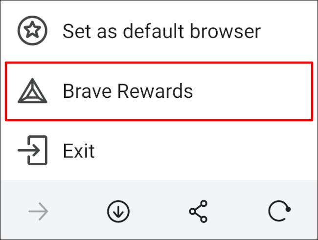 Toque na opção de configurações "Brave Rewards".
