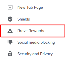Clique em "Brave Rewards" no menu de configurações.