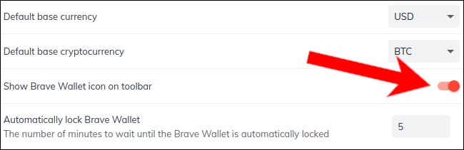 Encontre a opção para mostrar a Brave Wallet na barra de ferramentas.