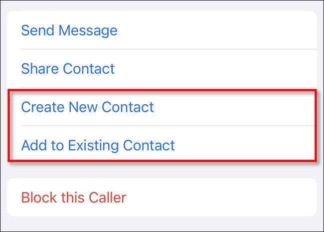 Toque em "Criar novo contato" ou "Adicionar a contato existente".