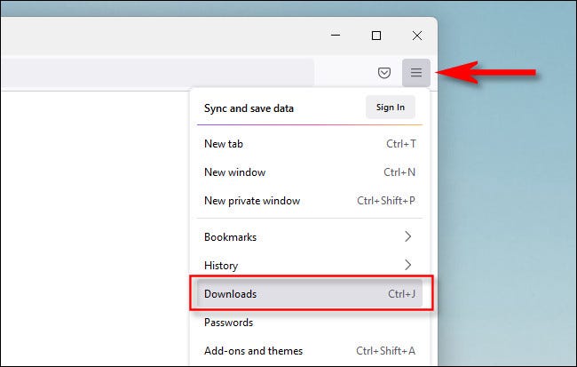 No Firefox, clique no botão de menu e selecione "Downloads".