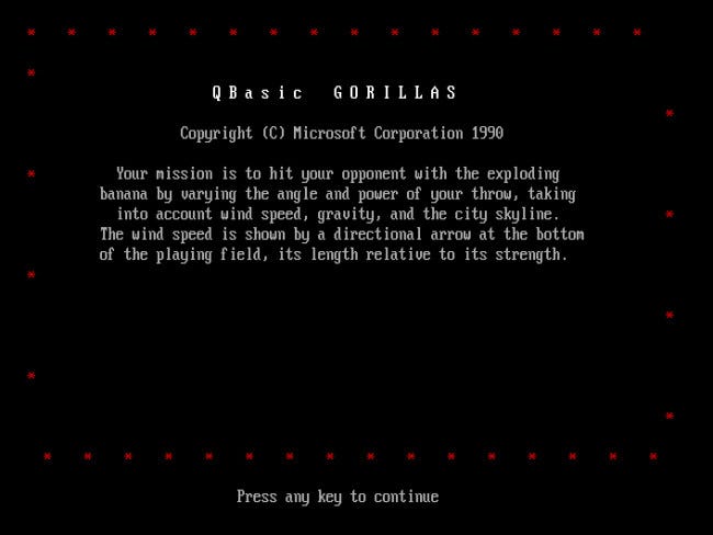 A tela de título do Microsoft Gorillas.