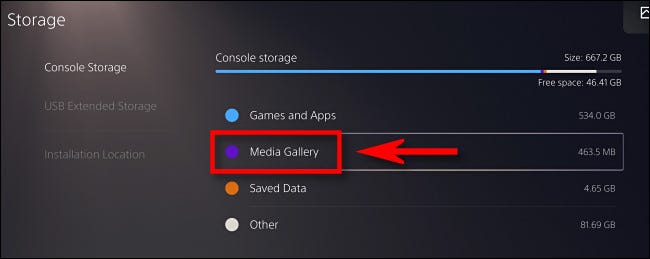 Nas configurações do PS5, selecione "Galeria de mídia".