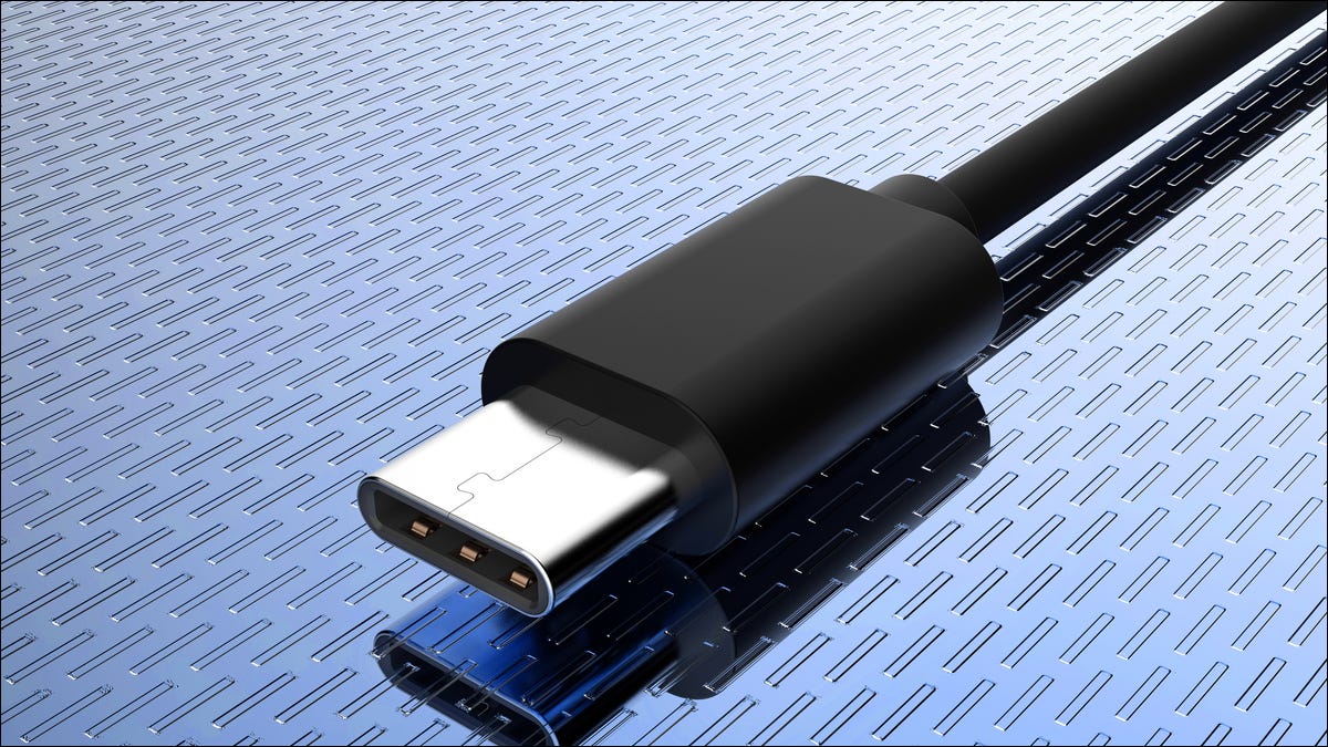 Um conector de cabo USB-C.