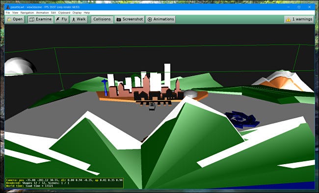 Visualizando um arquivo VRML usando view3dscene no Windows 10.