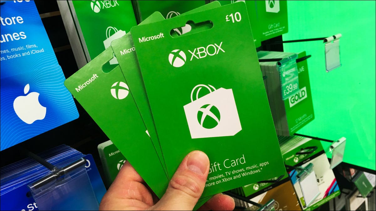 Uma foto de cartões-presente do Xbox