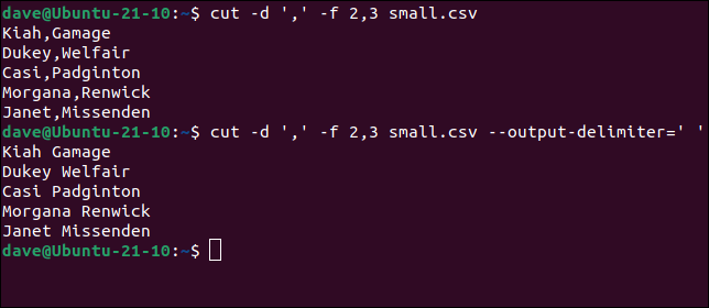 Usando o --output-delimiter para alterar o delimitador nos resultados