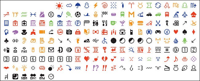 O conjunto original de emojis de 176 itens da NTT DOCOMO em 1999.