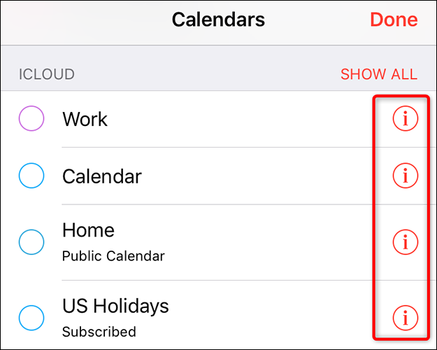 Selecione "i" ao lado de um calendário.