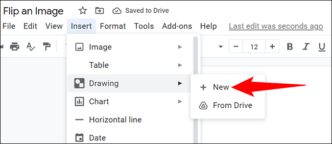 Escolha Inserir > Desenho > Novo na barra de menus.