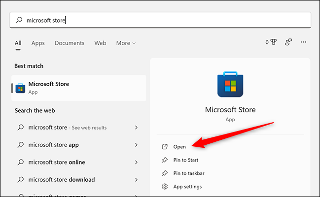 No menu iniciar, digite "Microsoft Store" e clique em abrir