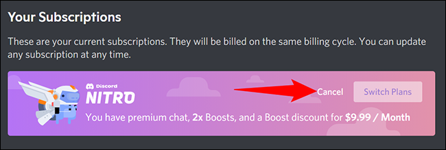 Selecione "Cancelar" no banner "Discord Nitro".