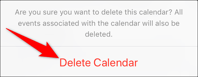 Toque em "Excluir calendário" no prompt.