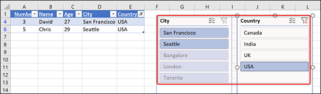 Filtre dados com segmentações no Excel.