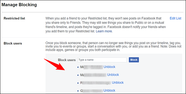 Pessoas bloqueadas no Facebook na área de trabalho.