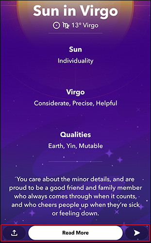 Perfil astrológico do Snapchat.