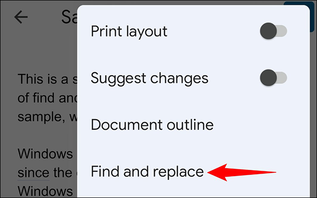 Escolha "Localizar e substituir" no menu.