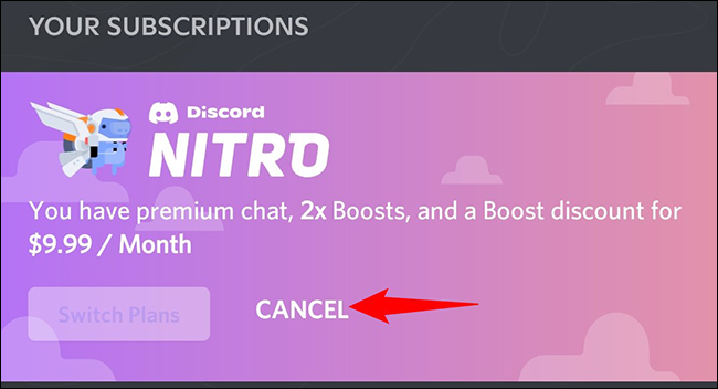 Selecione "Cancelar" no banner "Discord Nitro".