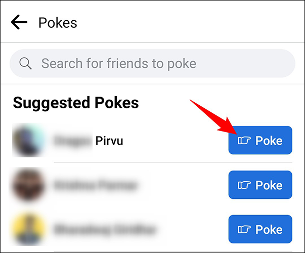 Toque em "Poke" ao lado do nome de um amigo.