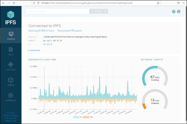 Tela de status do IPFS webui