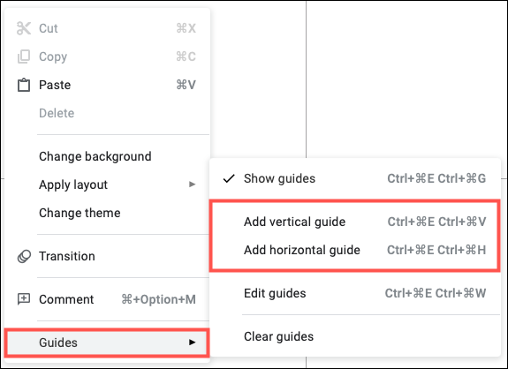 Adicionar uma guia vertical ou horizontal