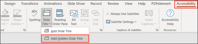 Selecione Adicionar título de slide oculto