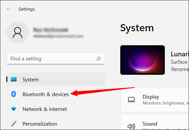 Clique em "Bluetooth e dispositivos".