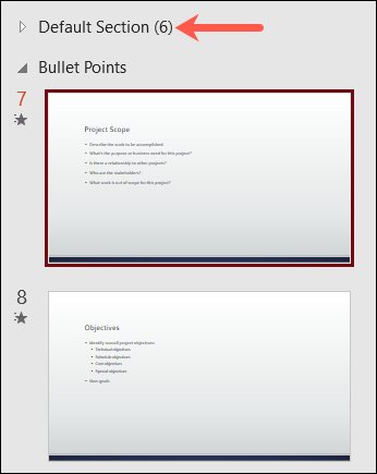 Seção padrão criada no PowerPoint