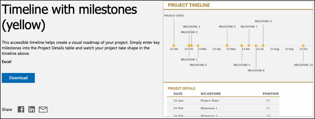 Página de download do modelo de cronograma do projeto