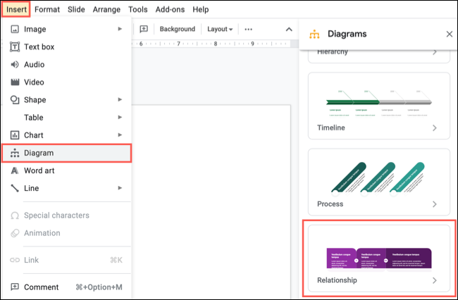 Inserir um diagrama no Apresentações Google