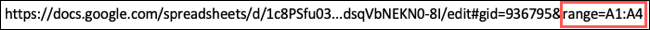Link para um intervalo de células no Planilhas Google