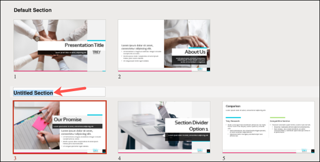 Nomeie uma seção no PowerPoint na Web