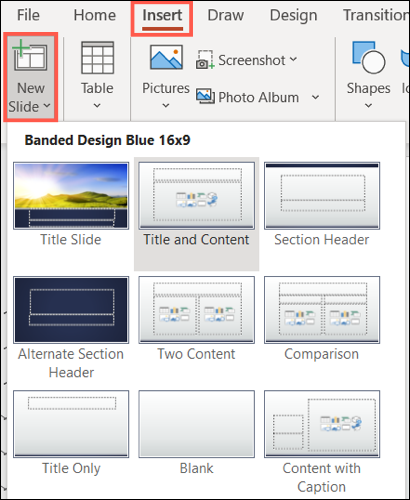 Novos layouts de título de slide