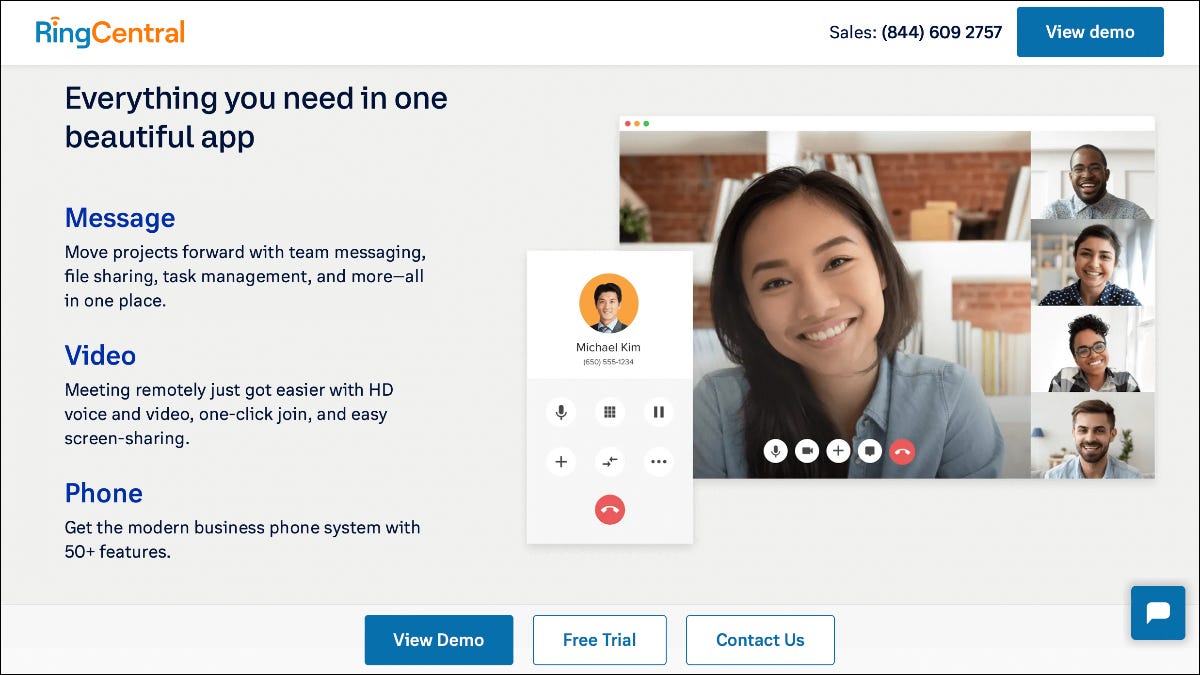 O aplicativo RingCentral inclui recursos de mensagem, vídeo e telefone