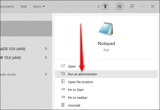 No menu iniciar do Windows 10, clique em "Executar como administrador"
