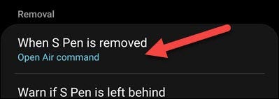 Toque em "Quando a S Pen for removida".