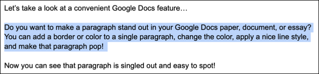 Parágrafo selecionado no Google Docs