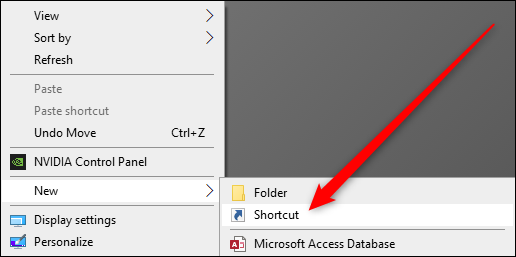 Clique com o botão direito do mouse na área de trabalho.  Selecione Novo > Atalho