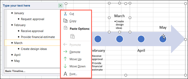 Painel de texto e ações no Excel