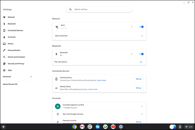 Configurações no Chrome OS Flex