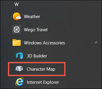 Pasta de Acessórios do Windows, Mapa de Caracteres