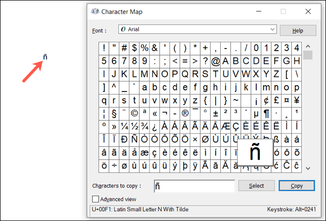 Mapa de Caracteres do Windows