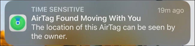 Mensagem "movendo-se com você" da AirTag