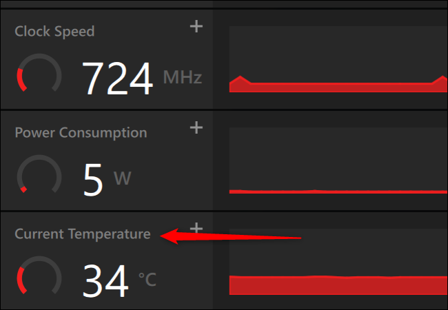 Seta apontando para a seção de temperatura