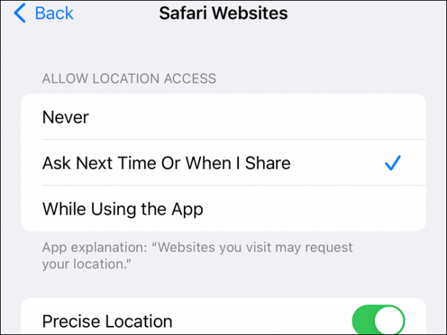 Padrões de localização do Safari no iOS