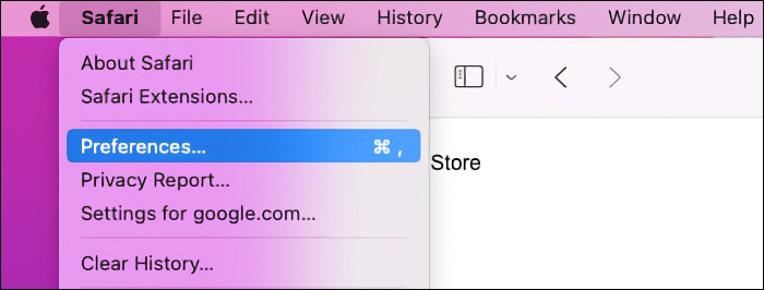 Menu de preferências do Safari no macOS