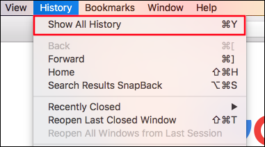 Clique em "Mostrar todo o histórico" no menu suspenso Histórico no Safari.